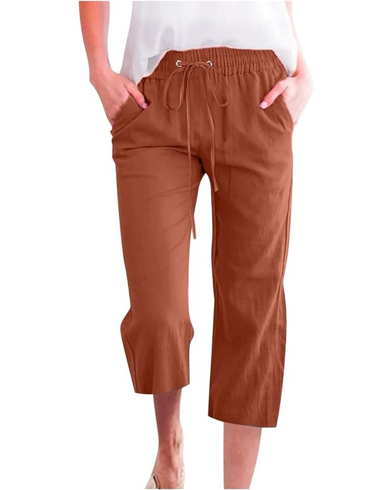 Capri Pants for Women Elastic Drawstring Pants Trousers Cropped Trousers Pants Solid Loose Fit Pants with Pocket Coffee $7.14...