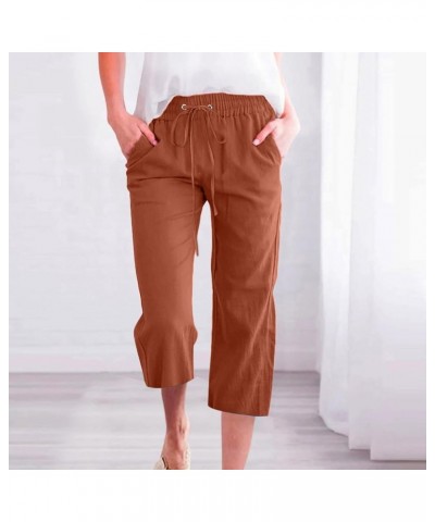 Capri Pants for Women Elastic Drawstring Pants Trousers Cropped Trousers Pants Solid Loose Fit Pants with Pocket Coffee $7.14...