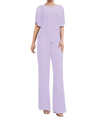 Mother of The Bride Pants Suits for Wedding Chiffon Womens Pant Suit for Wedding Guest Dresses 2 Piece Lavender $39.78 Suits