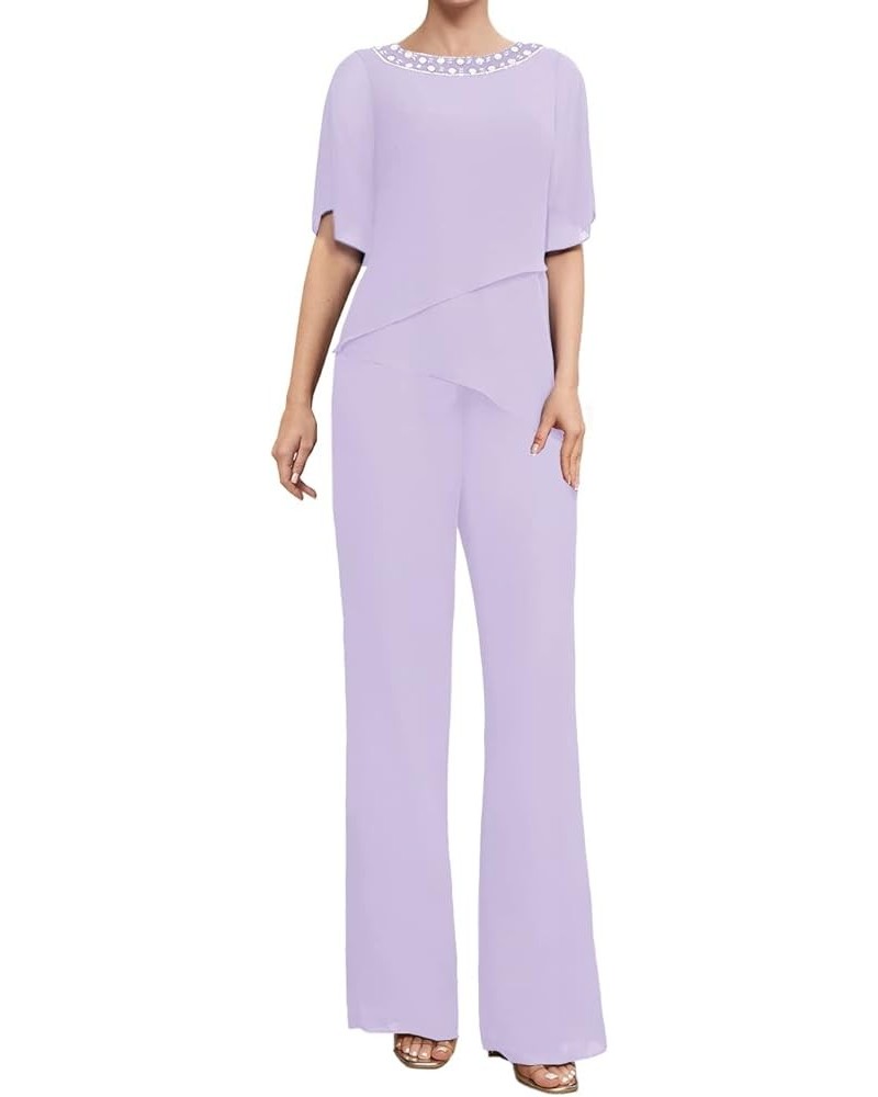 Mother of The Bride Pants Suits for Wedding Chiffon Womens Pant Suit for Wedding Guest Dresses 2 Piece Lavender $39.78 Suits