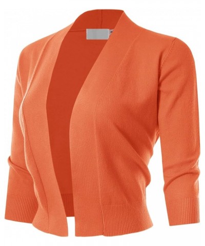 3/4 Sleeve Solid Open Bolero Cropped Cardigan for Women (S-3XL) Msg1-orange $11.20 Sweaters