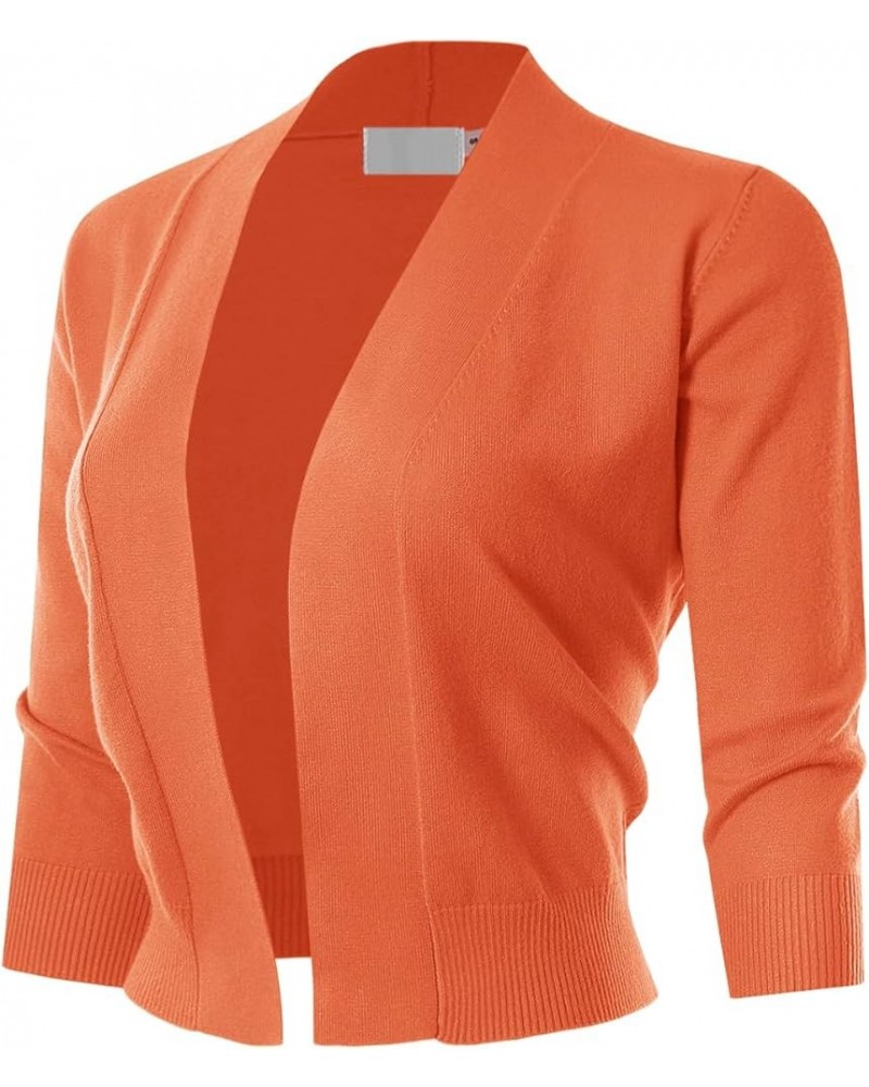 3/4 Sleeve Solid Open Bolero Cropped Cardigan for Women (S-3XL) Msg1-orange $11.20 Sweaters