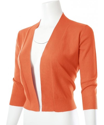 3/4 Sleeve Solid Open Bolero Cropped Cardigan for Women (S-3XL) Msg1-orange $11.20 Sweaters