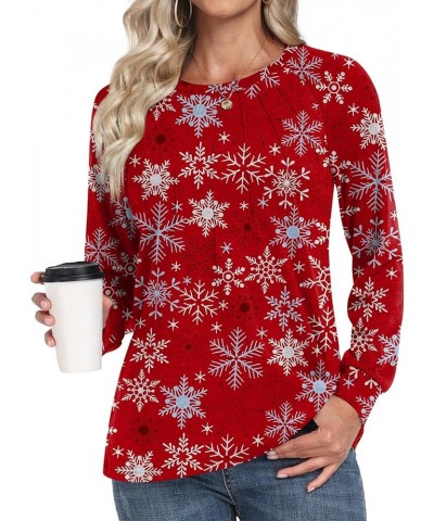 Womens 2024 Casual Long Sleeve Tunic Tops Winter Crewneck Blouse Warm Tshirt For Leggings 02-red Snowflake $11.00 Tops