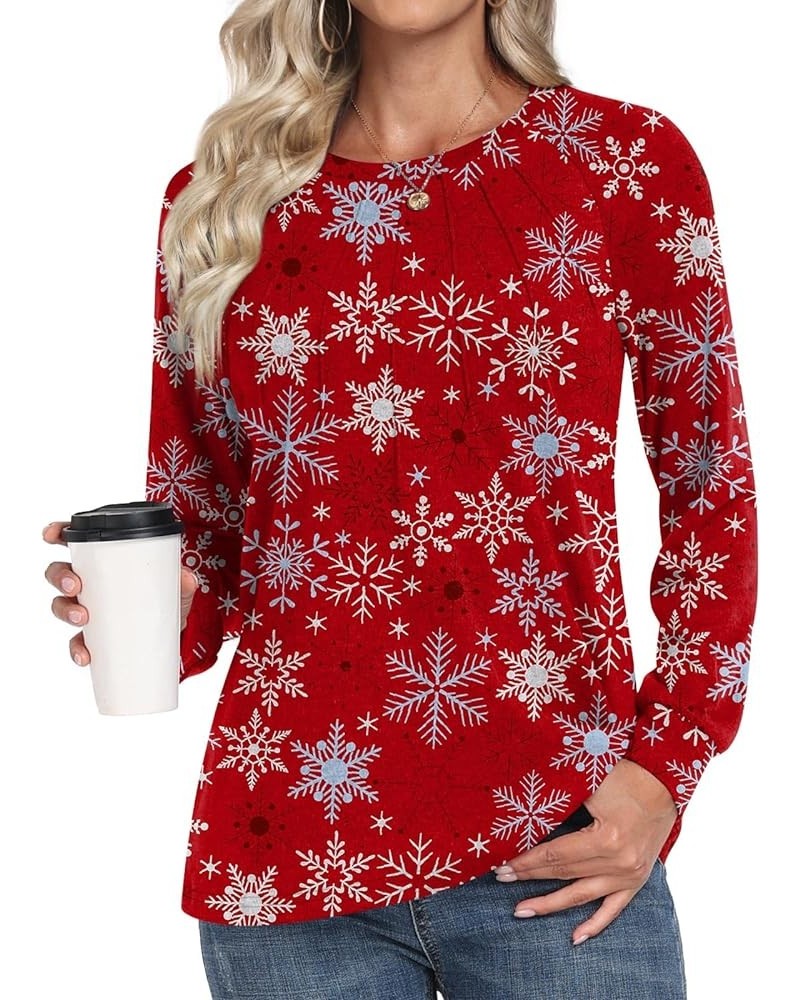 Womens 2024 Casual Long Sleeve Tunic Tops Winter Crewneck Blouse Warm Tshirt For Leggings 02-red Snowflake $11.00 Tops