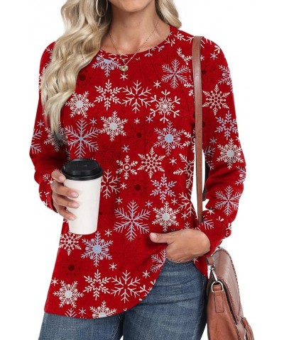 Womens 2024 Casual Long Sleeve Tunic Tops Winter Crewneck Blouse Warm Tshirt For Leggings 02-red Snowflake $11.00 Tops