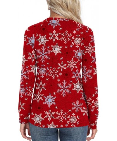 Womens 2024 Casual Long Sleeve Tunic Tops Winter Crewneck Blouse Warm Tshirt For Leggings 02-red Snowflake $11.00 Tops