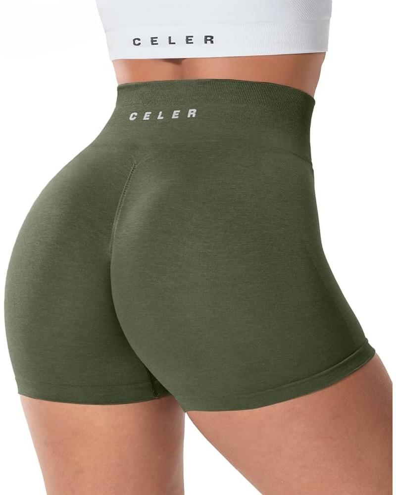 Womens Workout Shorts Seamless Scrunch Butt Gym Shorts High Waisted Yoga Athletic Booty Shorts 01 Army Green $10.00 Activewear