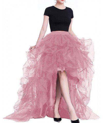 Women High Waist High Low Layered Tulle Floor Length Spectial Occasion Skirt Dusty Pink $21.15 Skirts