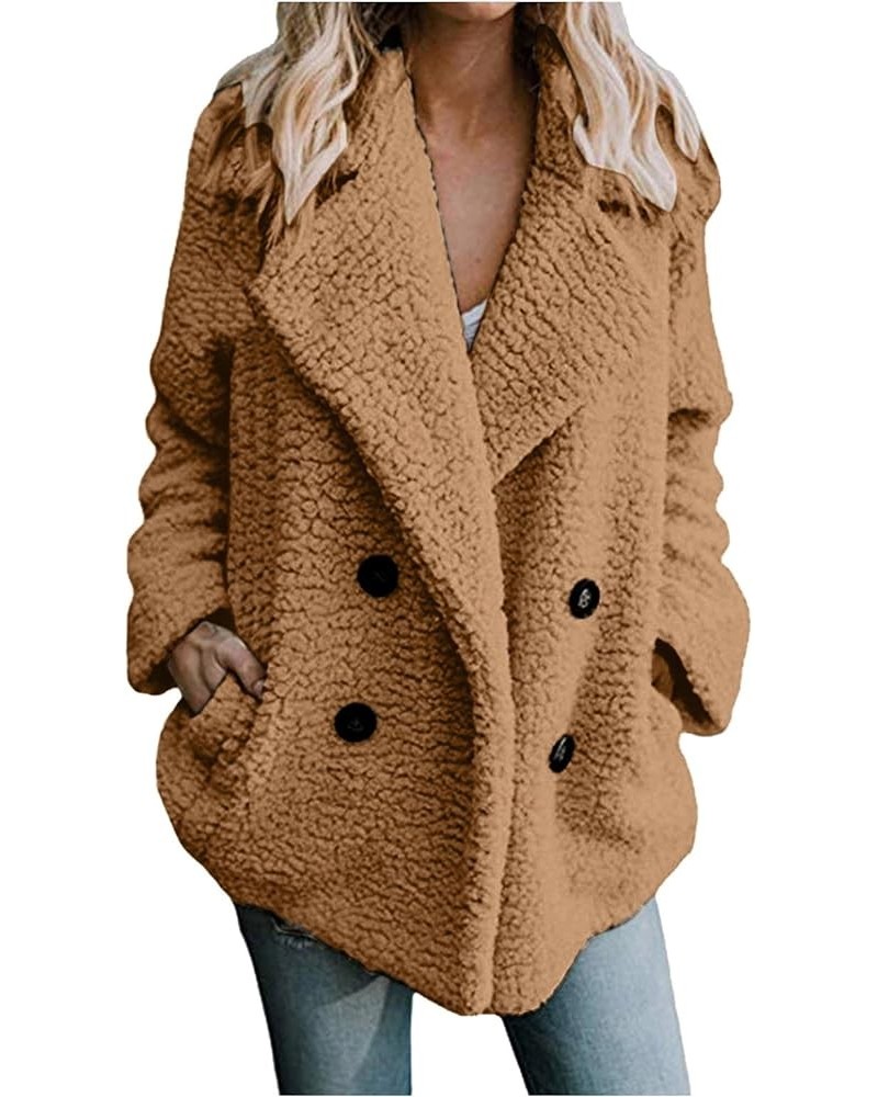 Lapel Aesthetic Jacket Winter Fall Double-Breasted Fur Jackets for Women Basic Solid Color Open Front Long Sleeve Brown $14.9...