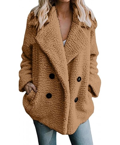 Lapel Aesthetic Jacket Winter Fall Double-Breasted Fur Jackets for Women Basic Solid Color Open Front Long Sleeve Brown $14.9...