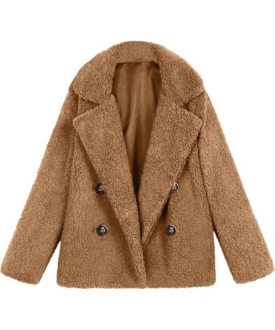 Lapel Aesthetic Jacket Winter Fall Double-Breasted Fur Jackets for Women Basic Solid Color Open Front Long Sleeve Brown $14.9...