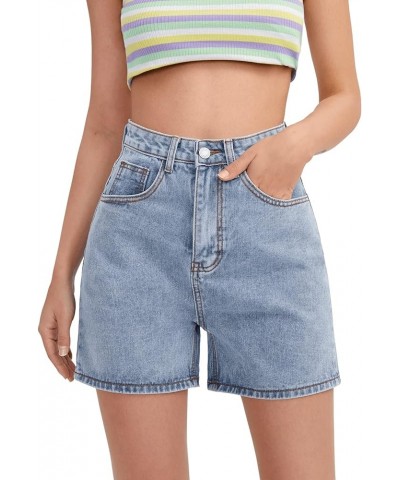 Women's High Waist Straight Leg Denim Shorts Solid Jean Shorts Summer Hot Pants with Pockets Light Wash $17.60 Shorts