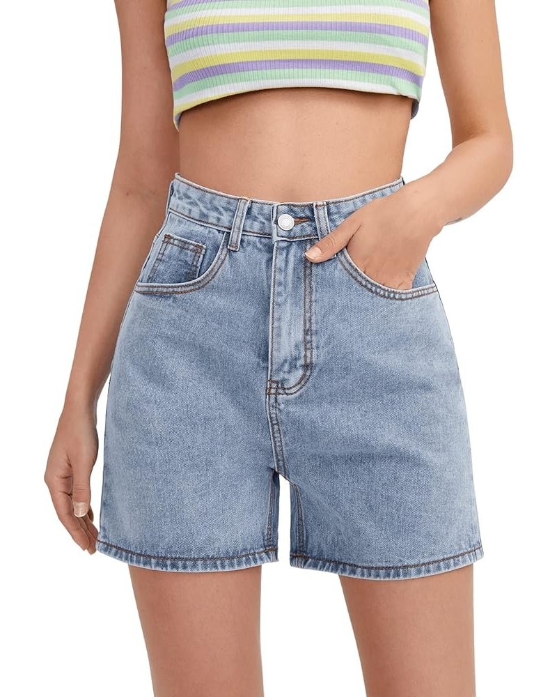 Women's High Waist Straight Leg Denim Shorts Solid Jean Shorts Summer Hot Pants with Pockets Light Wash $17.60 Shorts