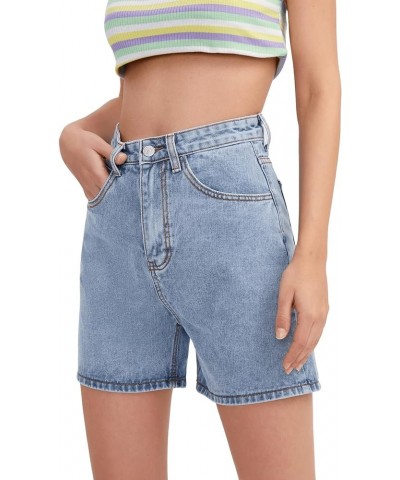 Women's High Waist Straight Leg Denim Shorts Solid Jean Shorts Summer Hot Pants with Pockets Light Wash $17.60 Shorts