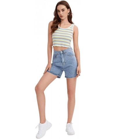 Women's High Waist Straight Leg Denim Shorts Solid Jean Shorts Summer Hot Pants with Pockets Light Wash $17.60 Shorts