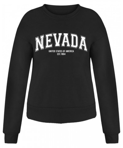 Long Sleeve Crewneck Sweatshirts for Women Relaxed Fit Loose Fit Solid Letter Print Nevada Round Neck Cool Sweaters Black $15...