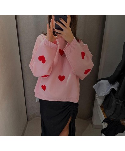 Women Y2k Knit Pullover Sweaters Star Print Knitted Sweatshirt Long Sleeve Vintage Jumper Oversized Knitwear E-pink Five $11....