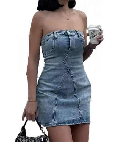 Women's Sexy Jeans Denim Strapless Dresses Bodycon Corset Tube Mini Dress 8-light Blue $14.88 Dresses