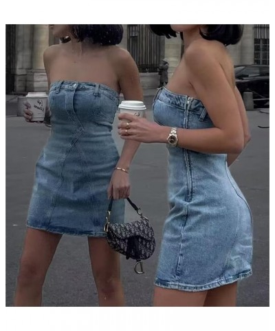 Women's Sexy Jeans Denim Strapless Dresses Bodycon Corset Tube Mini Dress 8-light Blue $14.88 Dresses