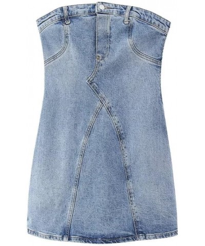 Women's Sexy Jeans Denim Strapless Dresses Bodycon Corset Tube Mini Dress 8-light Blue $14.88 Dresses