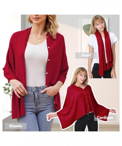 Women's Versatile Knitted Shawls Scarf Poncho Sweater with Buttons Light Weight Spring Summer Fall Shawl Wrap A-red $15.94 Sw...