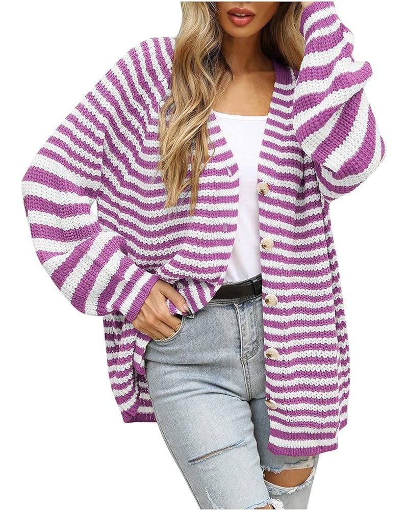 Cardigans for Women Open Front Lightweight Casual Button Down Outfits Fall Fashion Knit Sweater Outwear with Pocket B-purple ...