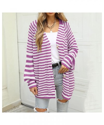 Cardigans for Women Open Front Lightweight Casual Button Down Outfits Fall Fashion Knit Sweater Outwear with Pocket B-purple ...