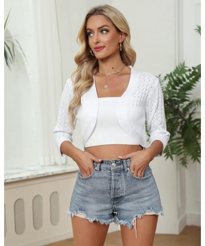 Women 3/4 Sleeve Cropped Cardigans Open Front Bolero Shrug Knit Sweater Jacket 2 New White $19.73 Sweaters