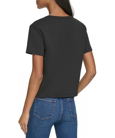 Women's Sparkle Monogram Short Sleeve Blouse Black $27.40 Blouses