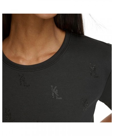 Women's Sparkle Monogram Short Sleeve Blouse Black $27.40 Blouses