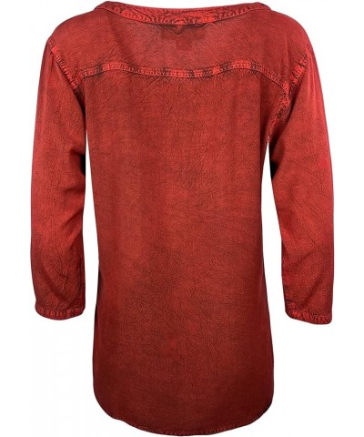 Women's Bohemian Medieval Vintage Christmas Long Sleeve V-Neck Button Down Embroidered Tunic Blouse B Red $29.47 Blouses