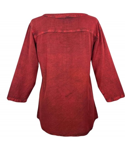 Women's Bohemian Medieval Vintage Christmas Long Sleeve V-Neck Button Down Embroidered Tunic Blouse B Red $29.47 Blouses