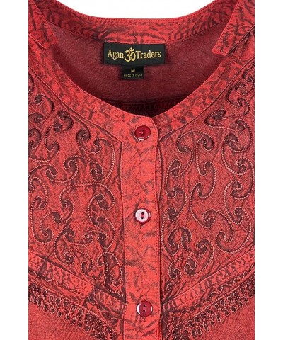 Women's Bohemian Medieval Vintage Christmas Long Sleeve V-Neck Button Down Embroidered Tunic Blouse B Red $29.47 Blouses