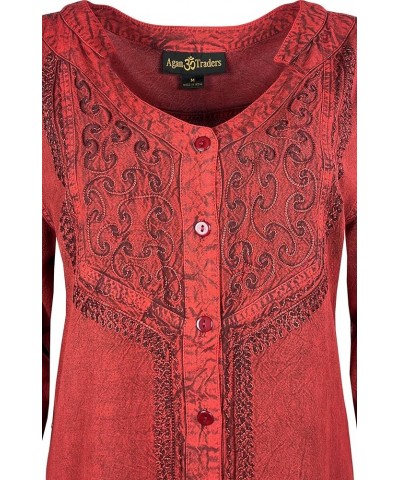 Women's Bohemian Medieval Vintage Christmas Long Sleeve V-Neck Button Down Embroidered Tunic Blouse B Red $29.47 Blouses