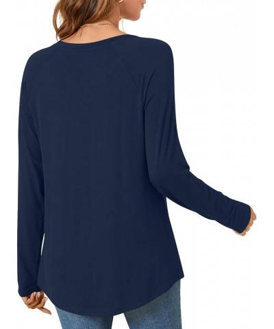 Womens Fall Long Sleeve Tunic Tops for Leggings Casual Loose Fit Dressy Blouses Fashion Pleated Shirts Dark Blue $12.74 Tops