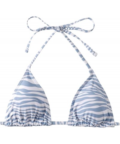 Women's Halter Triangle Bikini Top Tie Back Bathing Suit Top Sexy Swimwear for Women Blue and White $12.25 Swimsuits