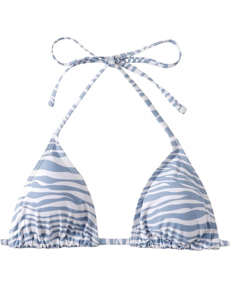 Women's Halter Triangle Bikini Top Tie Back Bathing Suit Top Sexy Swimwear for Women Blue and White $12.25 Swimsuits