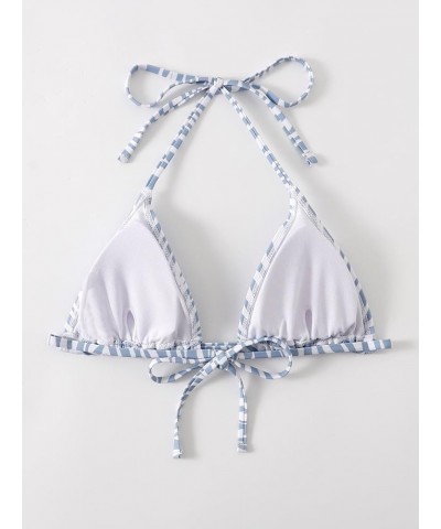 Women's Halter Triangle Bikini Top Tie Back Bathing Suit Top Sexy Swimwear for Women Blue and White $12.25 Swimsuits