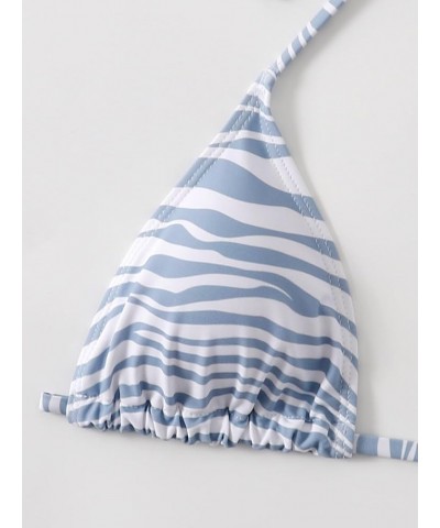 Women's Halter Triangle Bikini Top Tie Back Bathing Suit Top Sexy Swimwear for Women Blue and White $12.25 Swimsuits