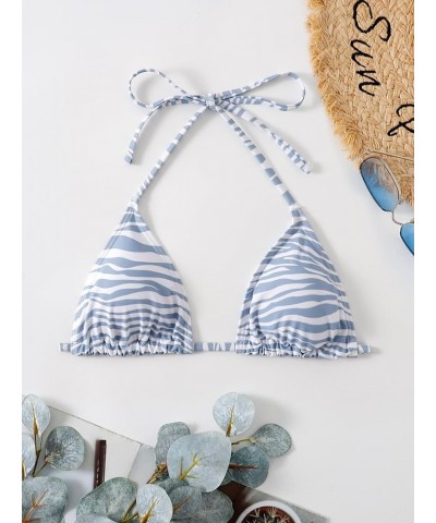 Women's Halter Triangle Bikini Top Tie Back Bathing Suit Top Sexy Swimwear for Women Blue and White $12.25 Swimsuits