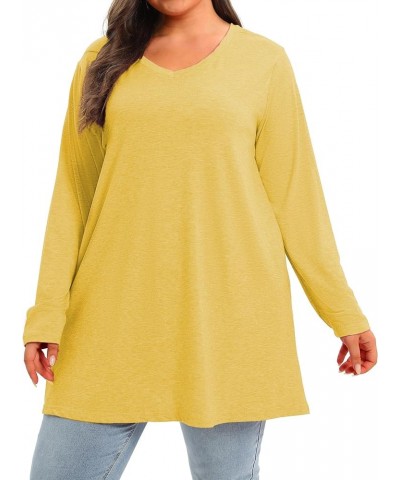 Plus Size V Neck Long Sleeve Tunic Tops Women Fall Long Shirts Tshirts Tee Loose Fit Tunics 02-yellow $9.35 Tops