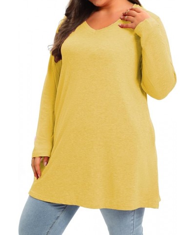 Plus Size V Neck Long Sleeve Tunic Tops Women Fall Long Shirts Tshirts Tee Loose Fit Tunics 02-yellow $9.35 Tops