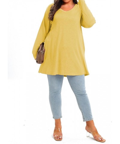 Plus Size V Neck Long Sleeve Tunic Tops Women Fall Long Shirts Tshirts Tee Loose Fit Tunics 02-yellow $9.35 Tops