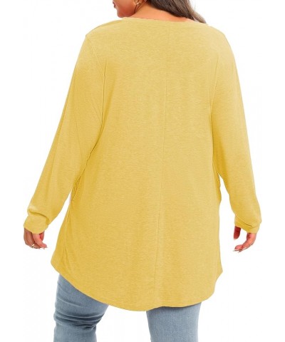 Plus Size V Neck Long Sleeve Tunic Tops Women Fall Long Shirts Tshirts Tee Loose Fit Tunics 02-yellow $9.35 Tops