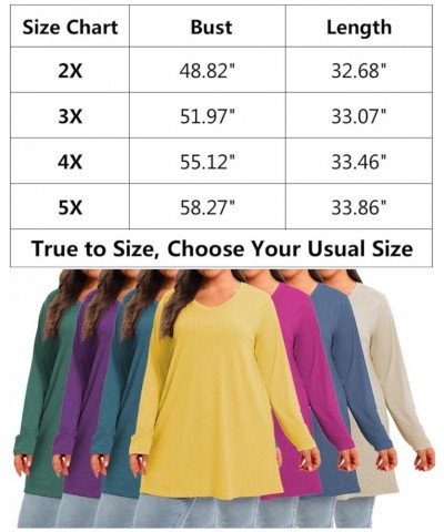 Plus Size V Neck Long Sleeve Tunic Tops Women Fall Long Shirts Tshirts Tee Loose Fit Tunics 02-yellow $9.35 Tops