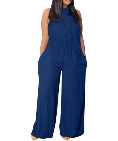 Wide Leg Jumpsuits for Women Dressy Casual Long Pant Rompers Sleeveless Halter Overalls with Pockets Flowy Jumpsuits Halter P...