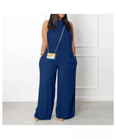 Wide Leg Jumpsuits for Women Dressy Casual Long Pant Rompers Sleeveless Halter Overalls with Pockets Flowy Jumpsuits Halter P...