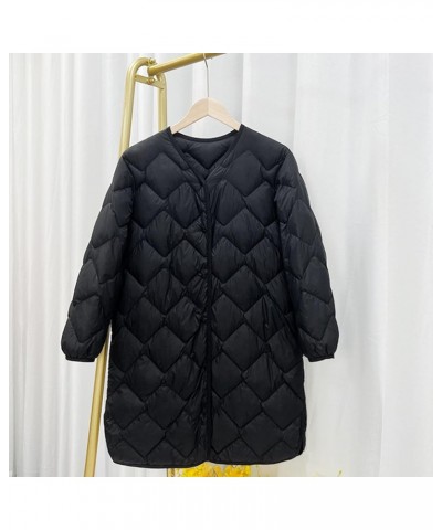 Plus Size Women Long Quilted Coat Collarless Long Sleeve Puffer Jacket Padded Down Winter Warm Loose Fit Outerwear Black $26....