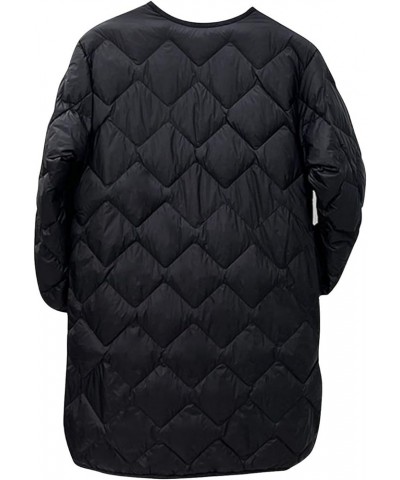 Plus Size Women Long Quilted Coat Collarless Long Sleeve Puffer Jacket Padded Down Winter Warm Loose Fit Outerwear Black $26....